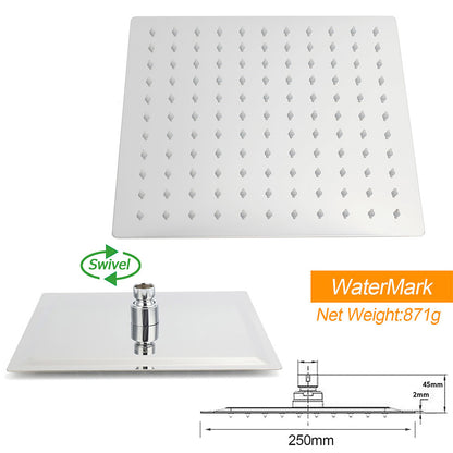 WELS Chrome 8" Dual Square Shower Set Rain Head 3 Modes Handheld Sliding Rail