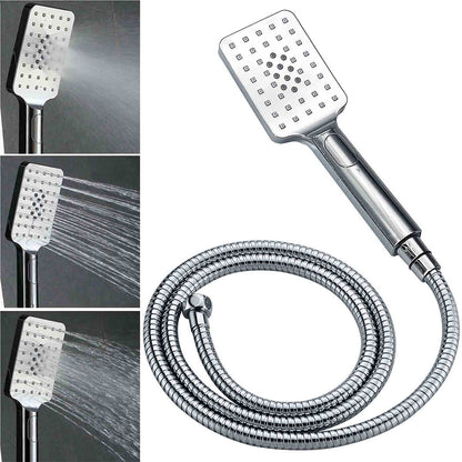 WELS Chrome 8" Twin Square Shower Set Rain Head 3 Modes Handheld Sliding Rail + Taps