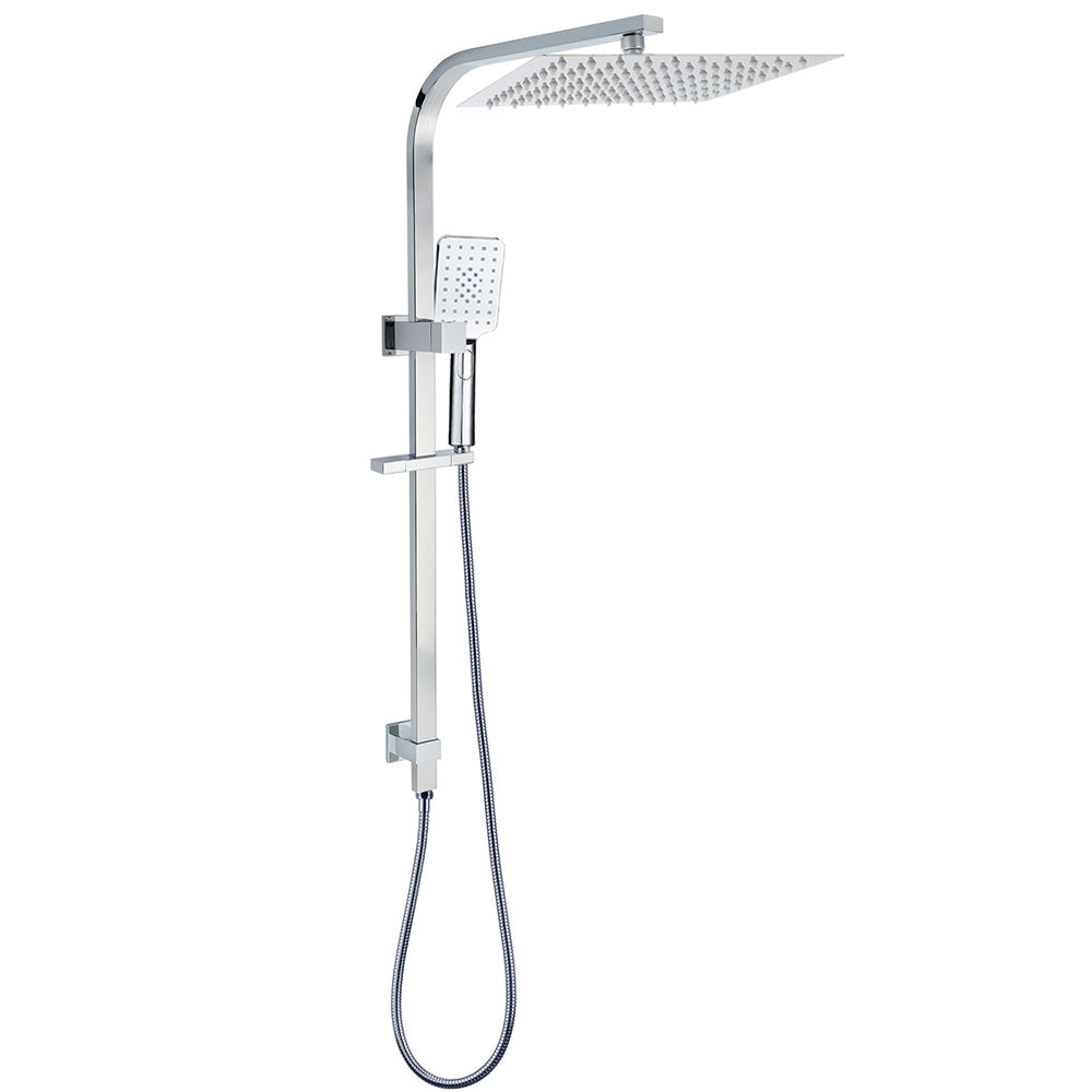 Chrome Dual Square Shower Set 12" Rain Shower Head 3 Function Handheld Rail Arm