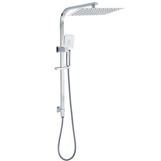 Chrome Dual Square Shower Set 12" Rain Shower Head 3 Function Handheld Rail Arm