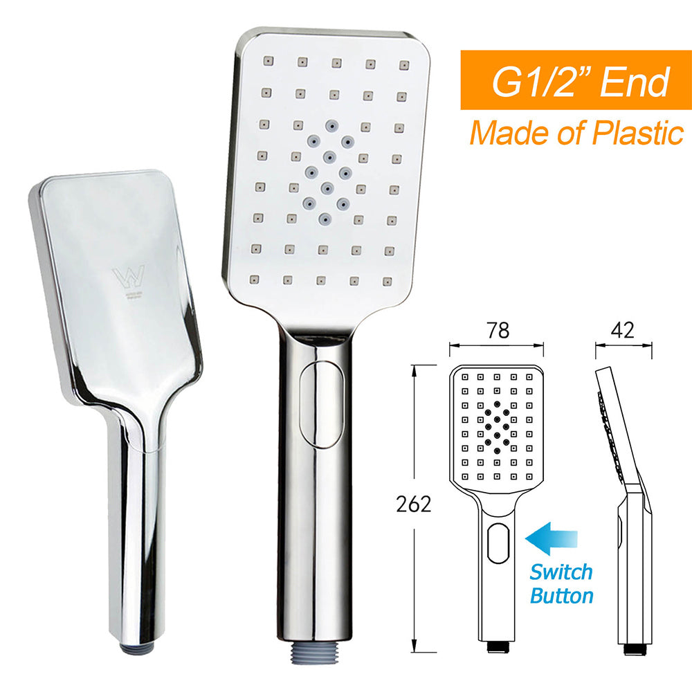 Chrome Dual Square Shower Set 12" Rain Shower Head 3 Function Handheld Rail Arm
