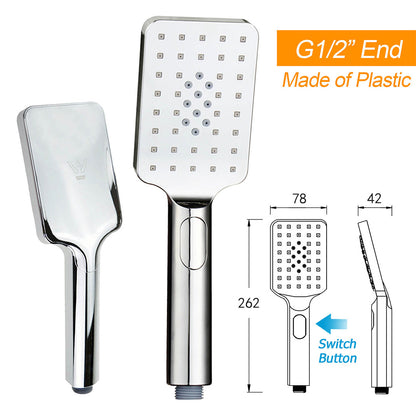 Chrome Dual Square Shower Set 12" Rain Shower Head 3 Function Handheld Rail Arm