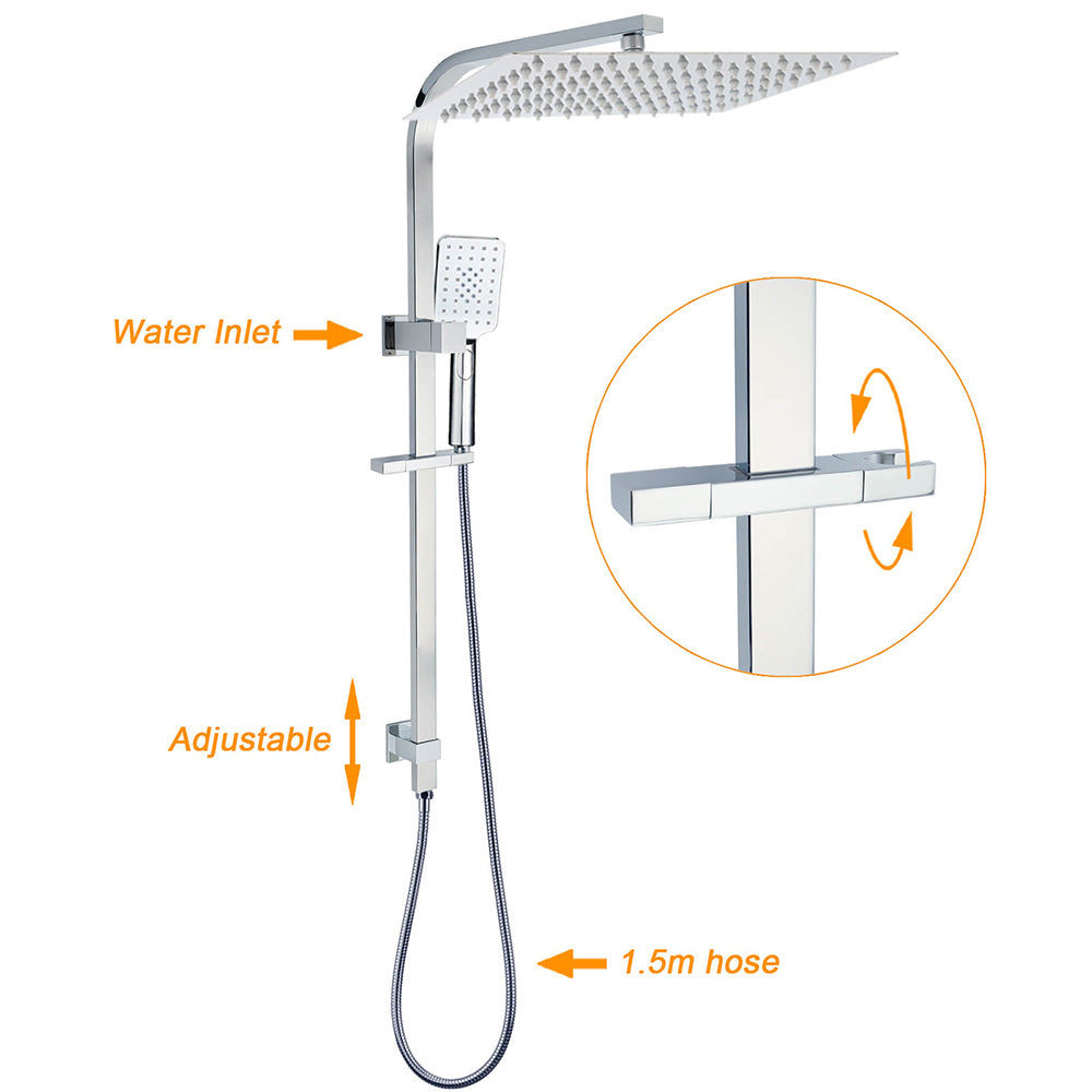 WELS Dual Square Shower Set Large 16" Rain Shower Head 3 Function Handheld Rail Arm