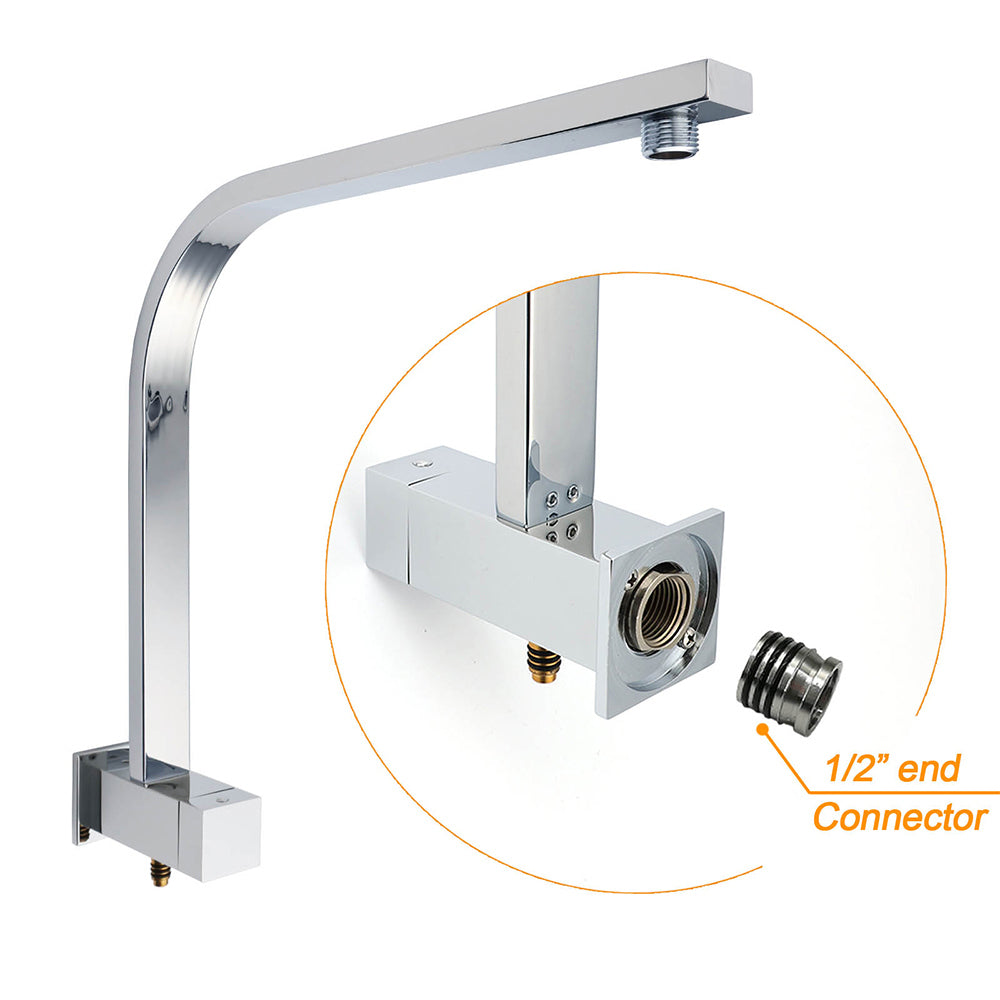 Chrome Dual Square Shower Set 16" Rain Shower Head 3 Function Handheld Rail Arm Mixer
