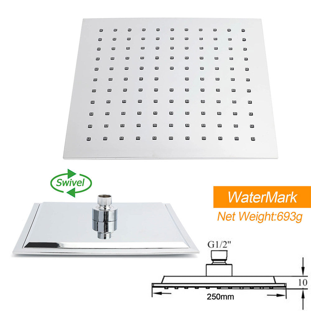 WELS 2 in 1 Square Shower Head Set 10" Rain Handheld Sliding Rail Arm Wall Mixer