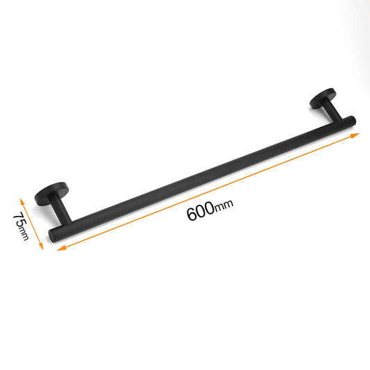 Matt Black 600mm Long Single Towel Rack Rail Holder Stainless Steel Hanger Bar