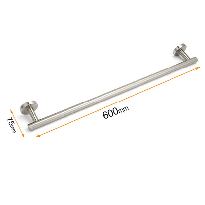 Brushed Nickel 600mm Single Towel Rack Rail Holder Round Hanger Bar Wall Mounted