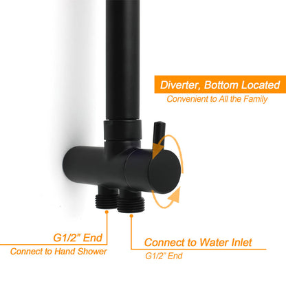Matt Black Round Dual Shower Set 10" Rain Head 3 Mode Handheld Sliding Rail Arm Twin Taps