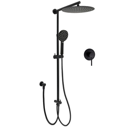 WELS Matt Black Twin Round 12" Shower Head Set Handheld Flexible Rail Wall Arm Mixer