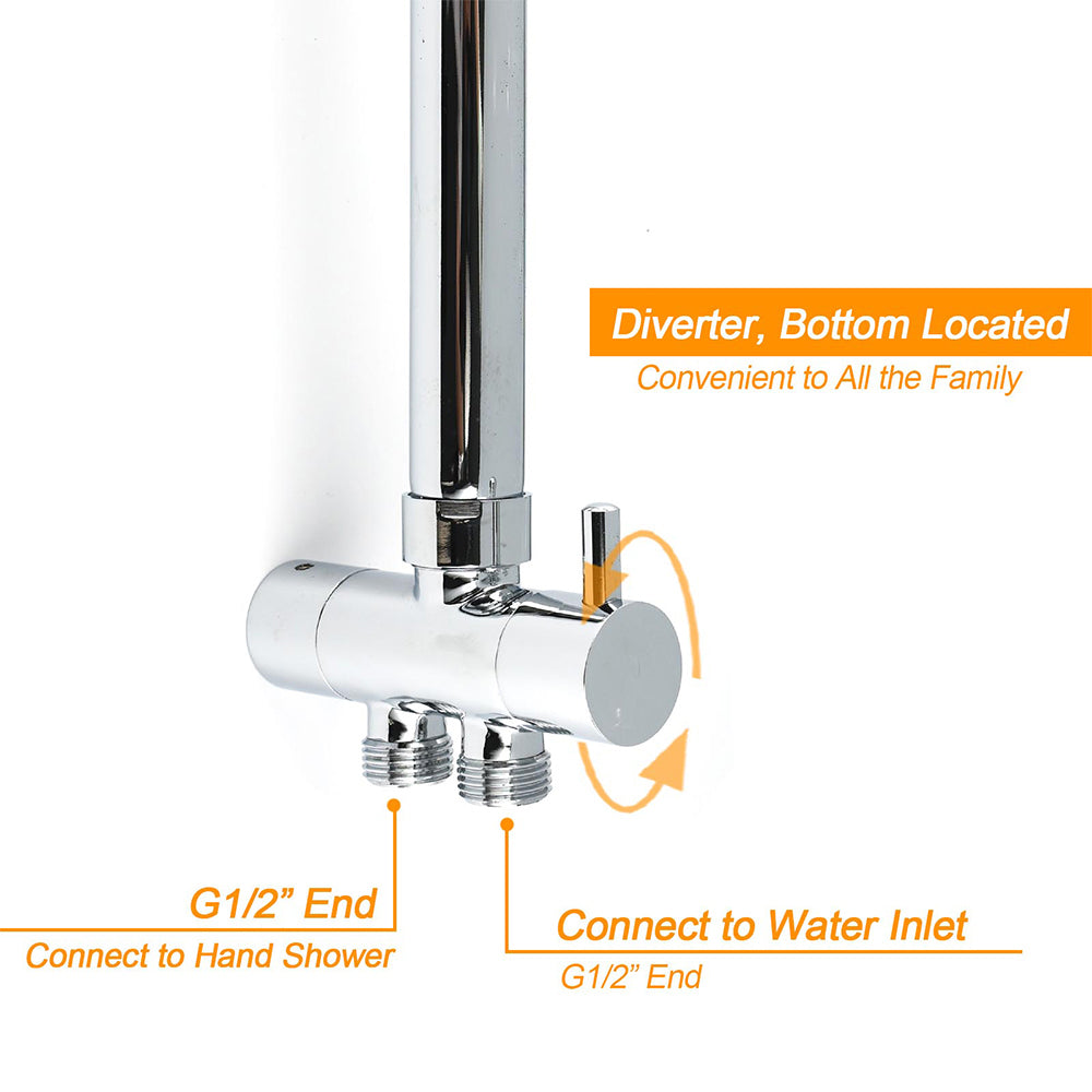 Chrome 10" Round Rain Handheld Daul Shower Head Arm Sliding Rail Wall Mounted Mixer
