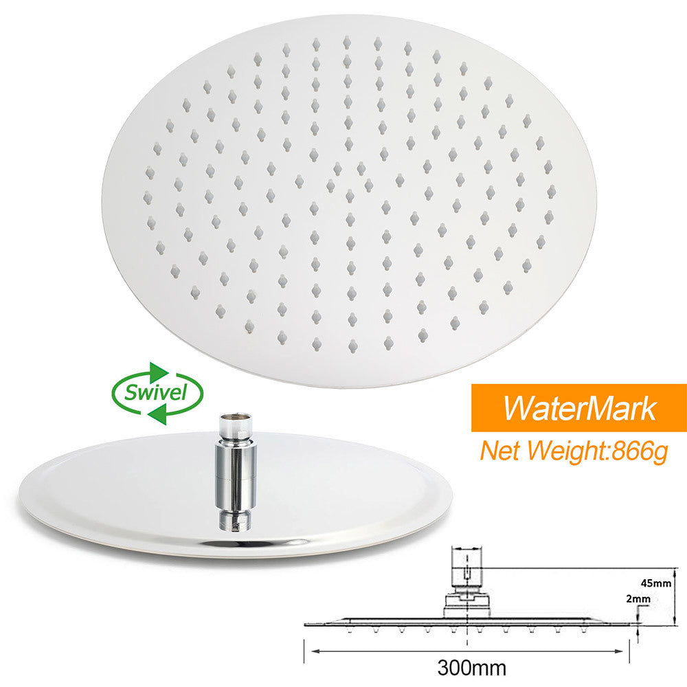 WELS Round Large 12" Rain 2in1 Shower Head 3 Modes Handheld Wall Rail Brass Twin Taps