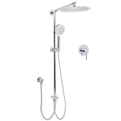 WELS Round 12" Rain Dual Shower Head 3 Modes Handheld Wall Rail Chrome Mixer Valve Set