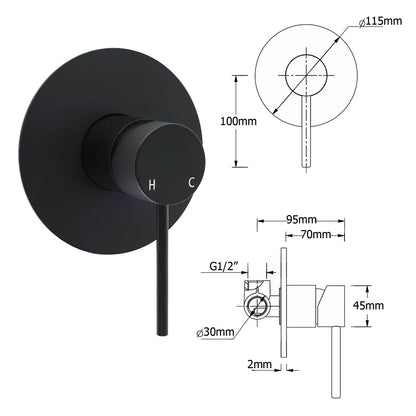 Matt Black 9" Round Rain Shower Head Handheld Adjustable Rail Arm Elbow Twin Set + Single Mixer