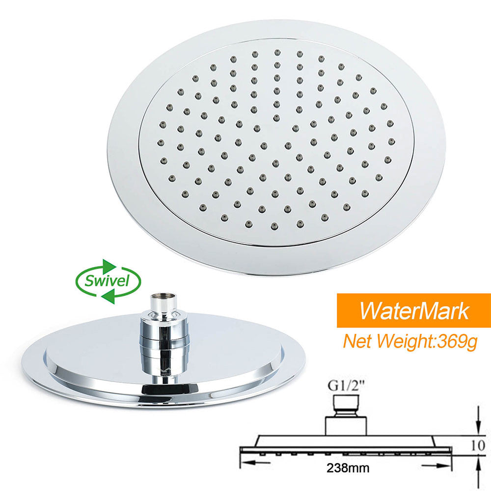 WELS Chrome Round 9" Rainfall Dual Shower Head & Handheld Sliding Rail Wall Arm Twin Taps