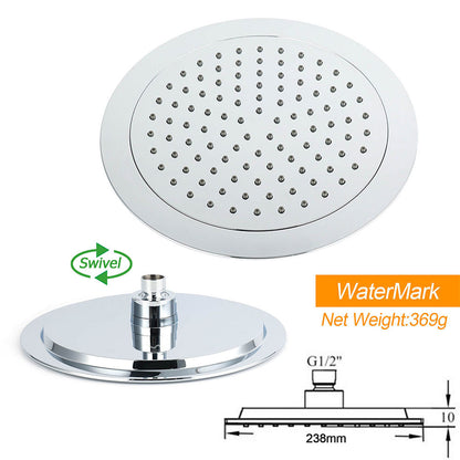 WELS Chrome Round 9" Rainfall Dual Shower Head & Handheld Sliding Rail Wall Arm Twin Taps
