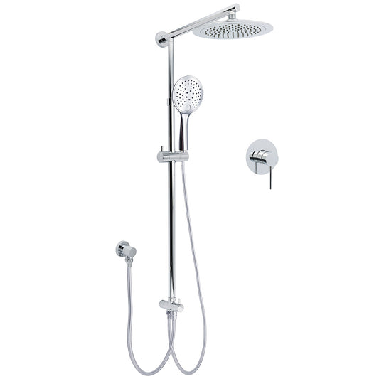 WELS Chrome Round 9" Rainfall Dual Shower Head & Handheld Sliding Rail Wall Arm + Single Mixer