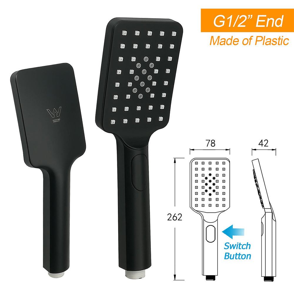 WELS Matt Black 2in1 Square 10" Rain Shower Head 3 Mode Handheld Adjustable Rail Set