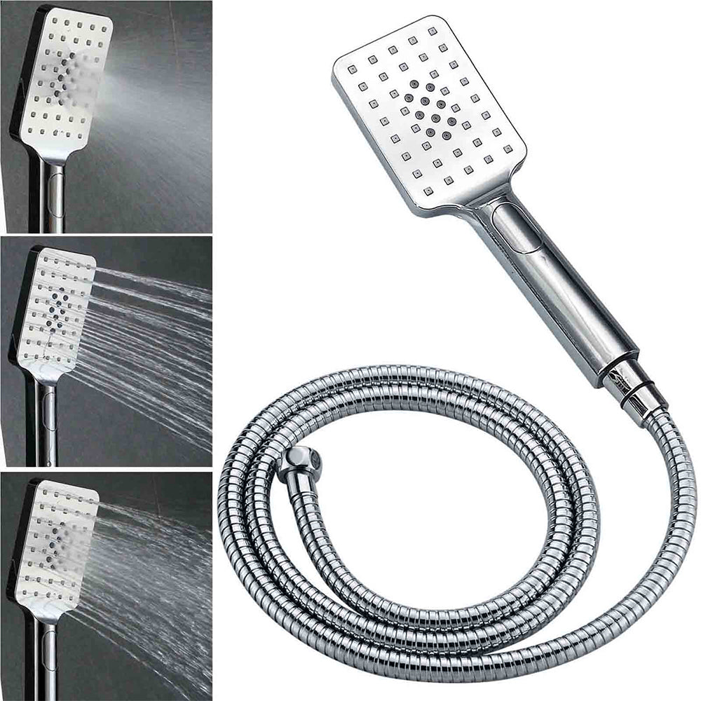 WELS Square Plastic Shower 8" Rainfall Head 3 Mode Handheld Sliding Rail Wall Arm + Twin Taps