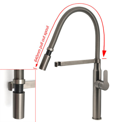 WELS Gun Metal Stainless Steel Pull Out Swivel Kitchen Mixer Sink Tap Spout Faucet