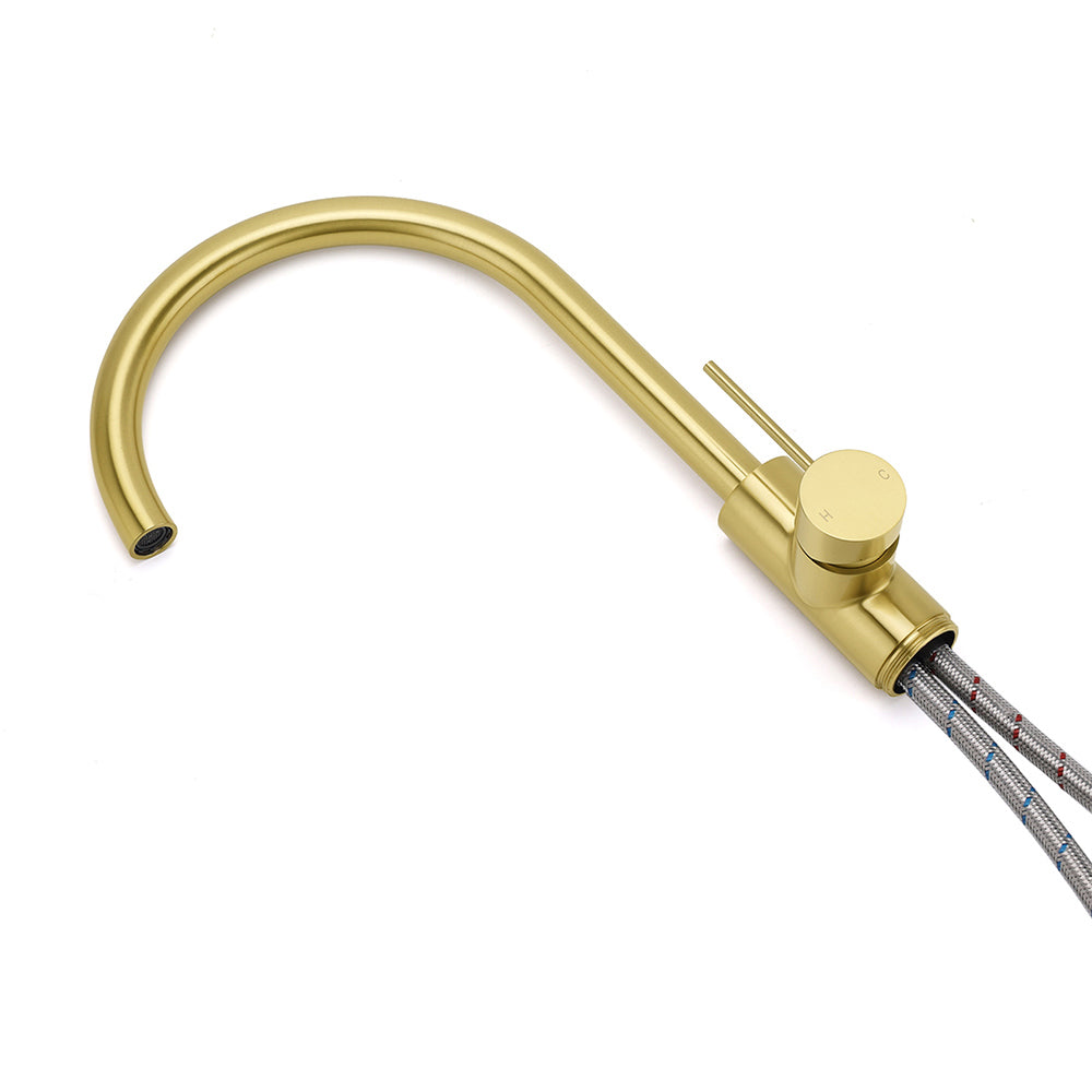 Brushed Gold Bath Tub Mixer Tap Free Standing Faucet Filler Spout Hot Cold Water