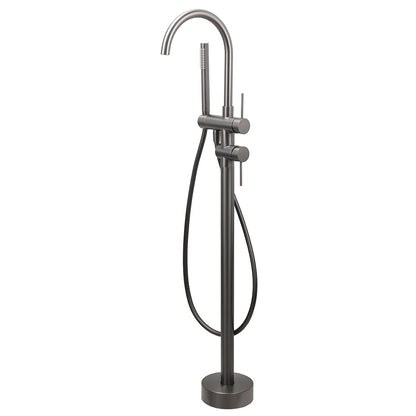 Gun Metal Bathtub Mixer Tap Free Standing Faucet Spout With Handheld Shower Set