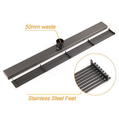 Gun Metal Stainless Steel 600mm Strip Fence Shower Grate Floor Drain 50mm Waste