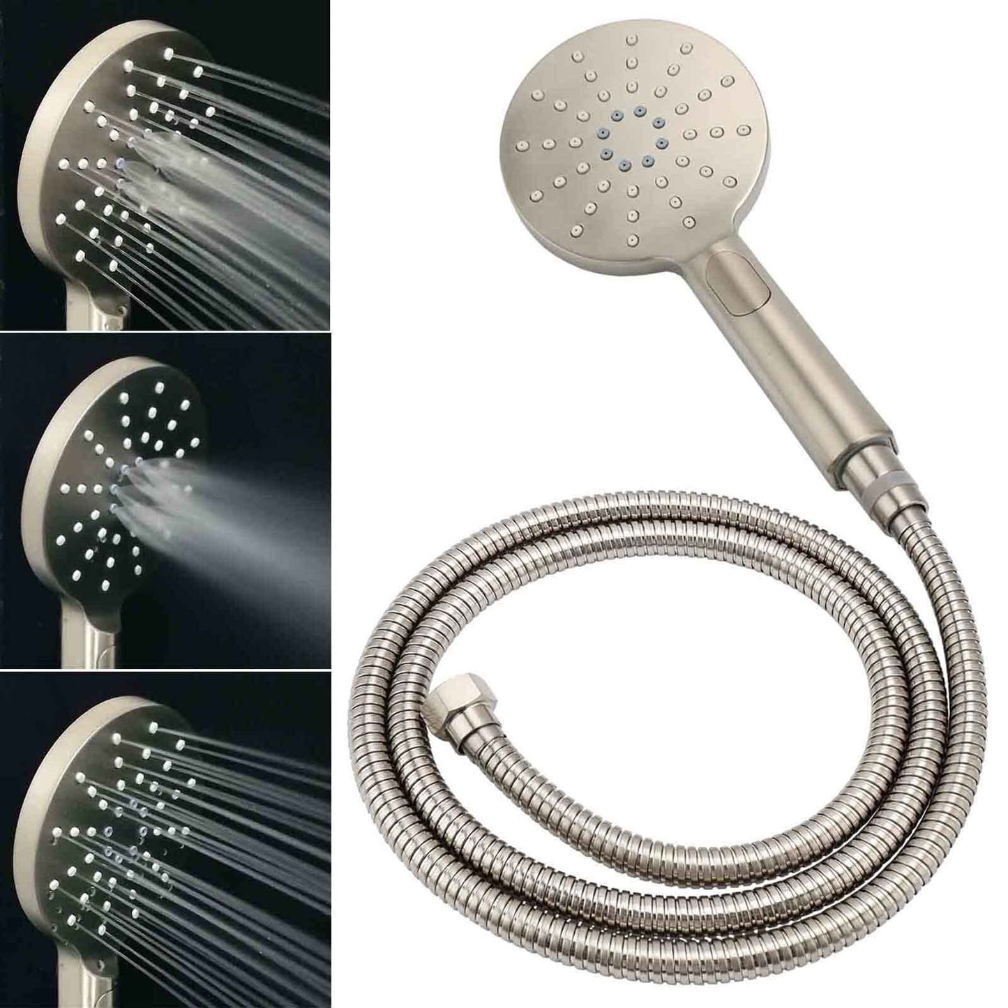 Brushed Nickel Round 12" Large Rain Head Shower Handheld Sliding Rail Arm Chrome Set + Twin Taps