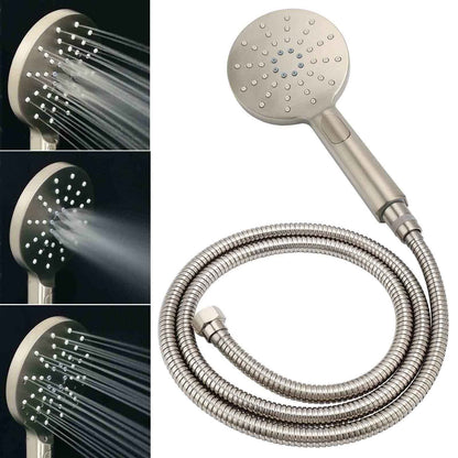 Brushed Nickel Round 12" Large Rain Head Shower Handheld Sliding Rail Arm Chrome Set + Twin Taps