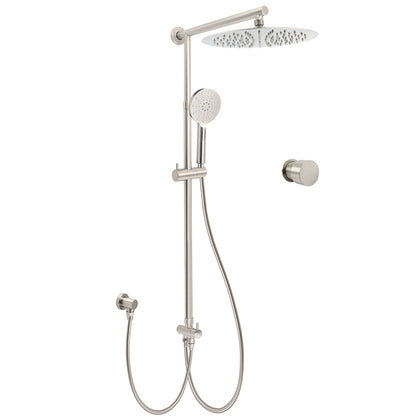 Brushed Nickel 12" Large Rain Head Twin Shower Handheld Sliding Rail Arm Set With Mixer