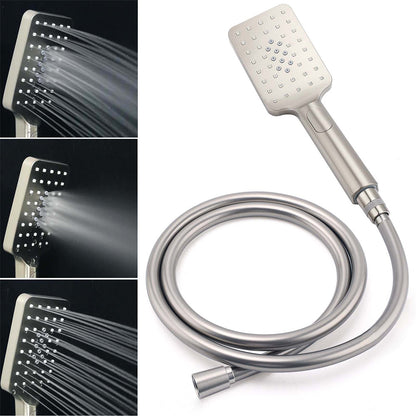 Brushed Nickel 2in1 Square 12" Thin Rainfall Head Shower 3 Modes Handheld Sliding Rail Arm Set