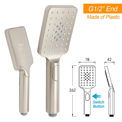 Brushed Nickel 2in1 Square 12" Thin Rainfall Head Shower 3 Modes Handheld Sliding Rail Arm Set
