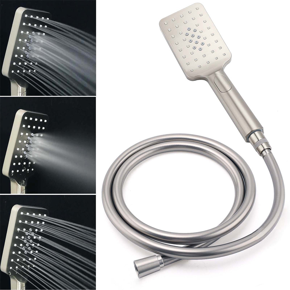WELS Brushed Nickel 12" Rain Head Shower Square 3 Modes Handheld Sliding Rail Arm Mixer Dual Set
