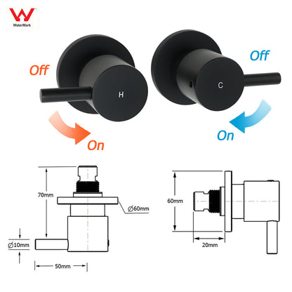 WELS Matt Black 2in1 Shower 8" Round Head Set Sliding Rail Single Mode Handheld + Twin Taps