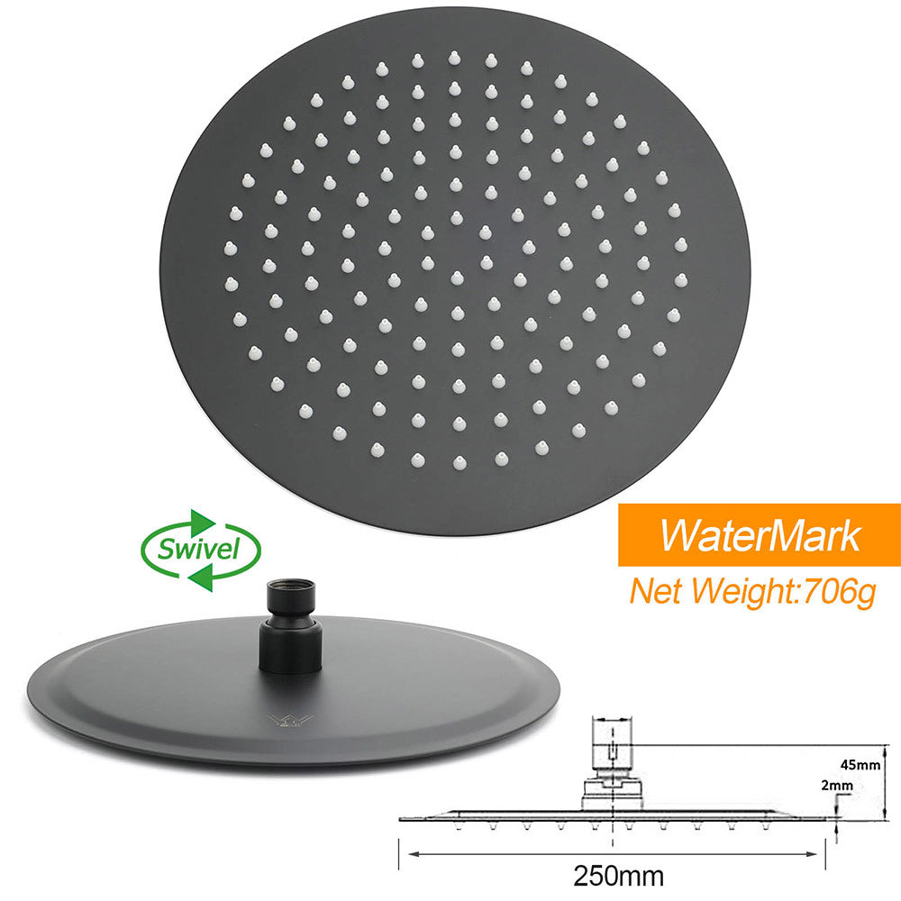 Matt Black Dual Round Shower Set 10" Rain Head Metal Handheld Sliding Rail Arm Diverter