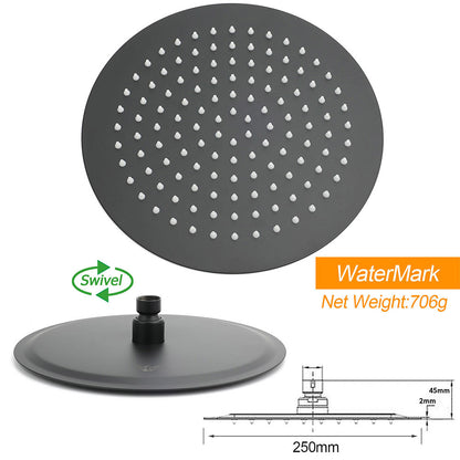 Matt Black Round Dual Shower Set 10" Rain Head Metal Handheld Sliding Rail Arm Twin Taps