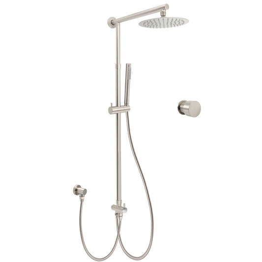 Brushed Nickel 8" Thin Rain Head Twin Shower Metal Handheld Rose Sliding Rail Arm Set With Mixer