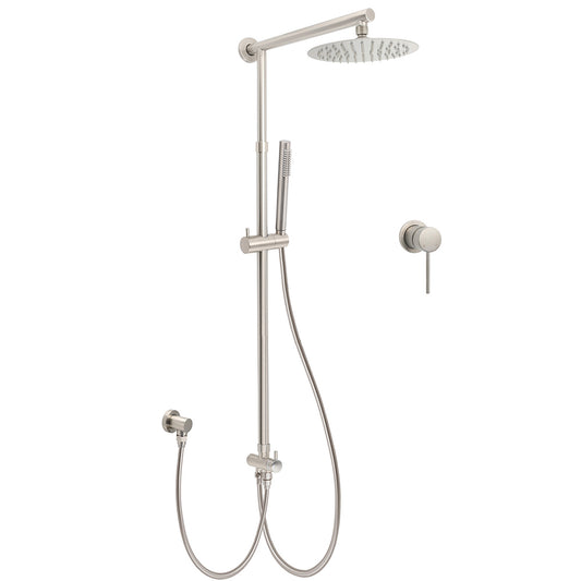 WELS Brushed Nickel Round 8" Rain Head Shower 1 Mode Handheld Sliding Rail Mixer 2in1 Set