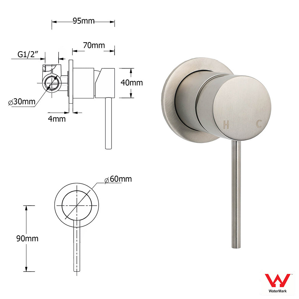 WELS Brushed Nickel Round 8" Rain Head Shower 1 Mode Handheld Sliding Rail Mixer 2in1 Set