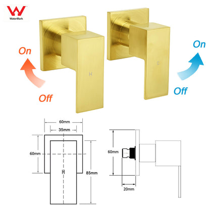 Brushed Gold Square 12" Rain Head 3 Mode Handheld Rose Sliding Rail Wall Arm Dual Shower Taps Set