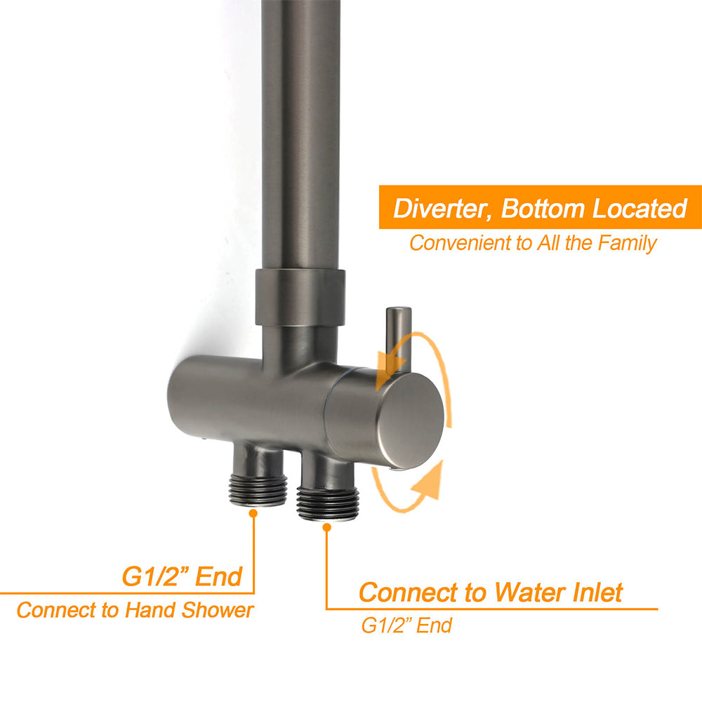 WELS Gun Metal 2in1 Round Shower 10" Rain Head Single Mode Handheld Sliding Rail Twin Taps Set