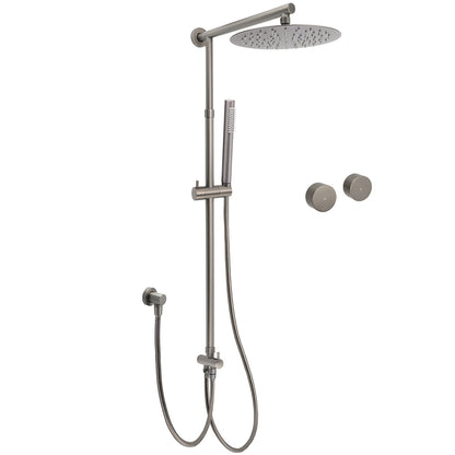 WELS Gun Metal Dual Round Shower Head 10" Rain Head Stainless Steel Handheld Sliding Rail Diverter Set
