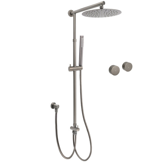 WELS Gun Metal Dual Round Shower Head 10" Rain Head Stainless Steel Handheld Sliding Rail Diverter Set