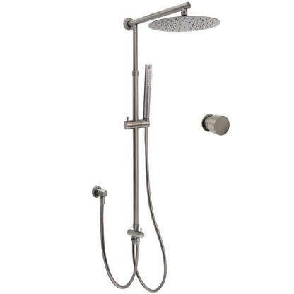 WELS Gun Metal 2in1 Round Shower 10" Rain Head Stngle Mode Handheld Sliding Rail Arm Mixer Set