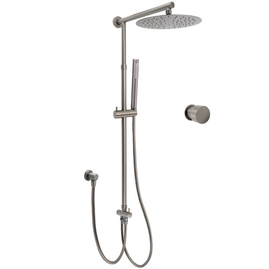 WELS Gun Metal 2in1 Round Shower 10" Rain Head Stngle Mode Handheld Sliding Rail Arm Mixer Set
