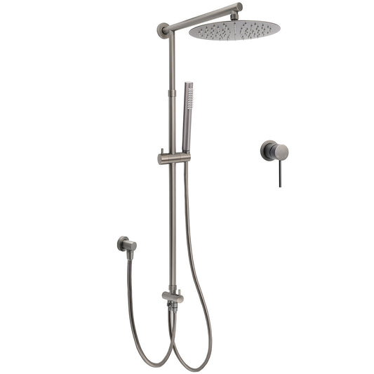 WELS Gun Metal 2in1 Round Shower Set 10" Rain Head Metal Handheld Sliding Rail Small Face Mixer