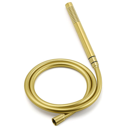 WELS Brushed Gold Twin Shower 8" Round Head Set Single Mode Handheld Rose Sliding Rail Arm