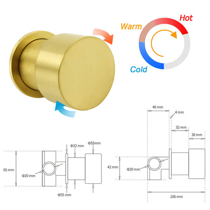 WELS Brushed Gold 2in1 Shower Set 8" Round Head Metal Handheld Rose Sliding Rail Mixer Valve
