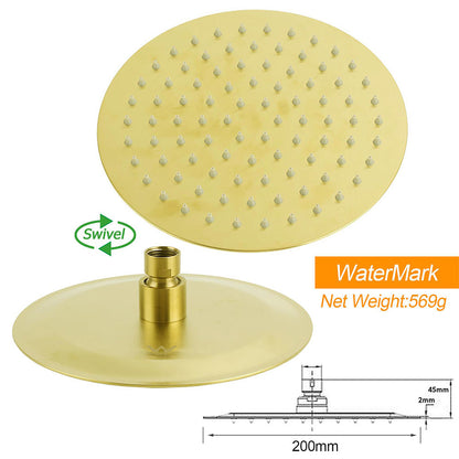 WELS Brushed Gold Shower 8" Round Head Stainless Steel Handheld Rose Sliding Rail Mixer Dual Set