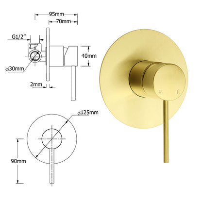 WELS Brushed Gold 2in1 Large Round Shower 12" Rain Head Stainless Steel Handheld Sliding Rail Mixer Set