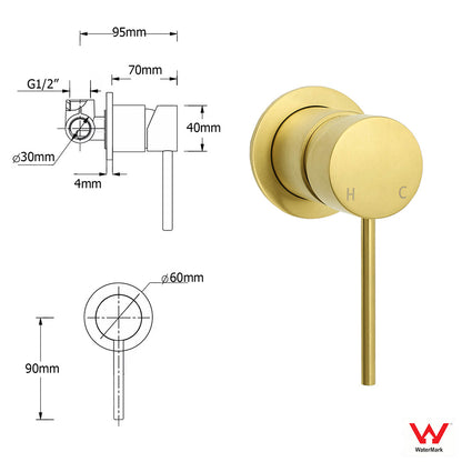 WELS Brushed Gold Dual Large Round Shower Set 12" Rain Head Stainless Steel Handheld Sliding Rail Small Face Mixer